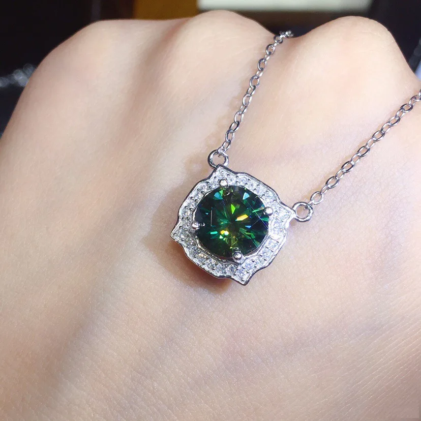 

S925 Silver Necklace Natural Green Gemstone Pendant Ladies Fashion Silver 925 Jewelry Wedding Women Gift Wholesale