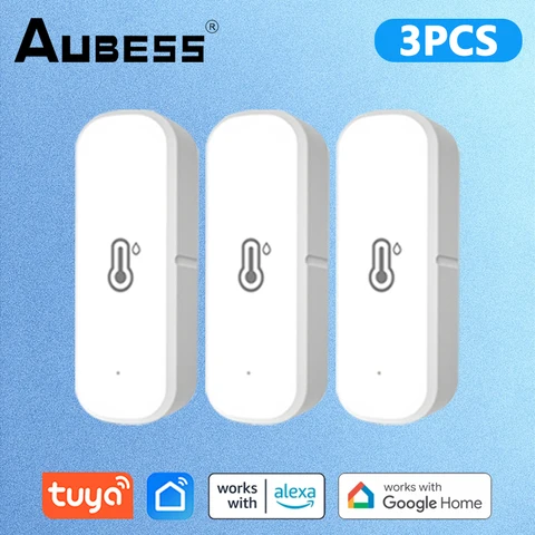 Датчик температуры и влажности Aubess Tuya, Wi-Fi термометр с подключением к помещению, совместим с Smart Life, Alexa, Google Assistant