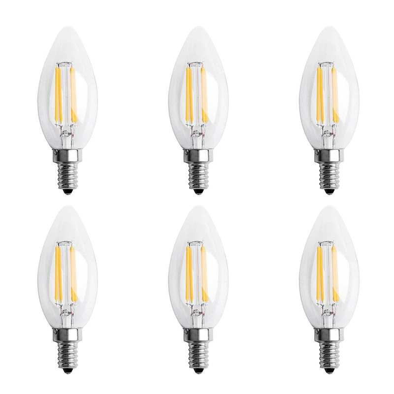 

6X Dimmable E12 4W COB Candle Flame Filament LED Light Bulb Lamp 10 X 3.5Cm