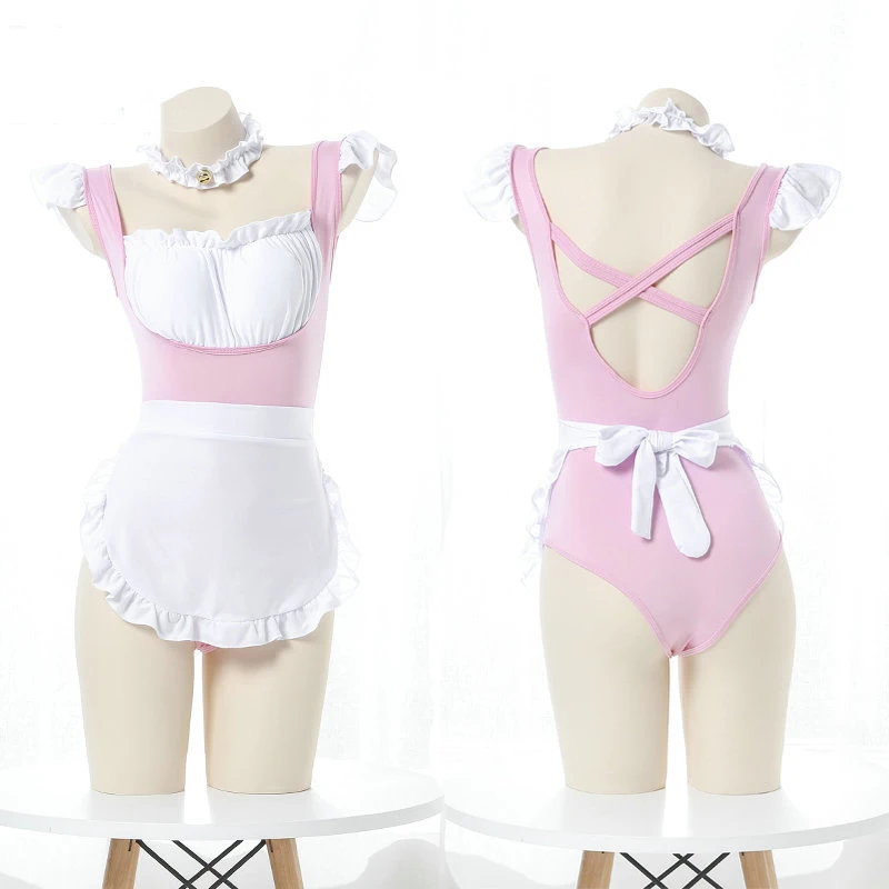

3pcs Lolita Cute School Girl Maid Swimsuit JK Anime Sukumizu Cosplay Costume Sexy Backless Bodysuit Lingerie Set Drop Ship