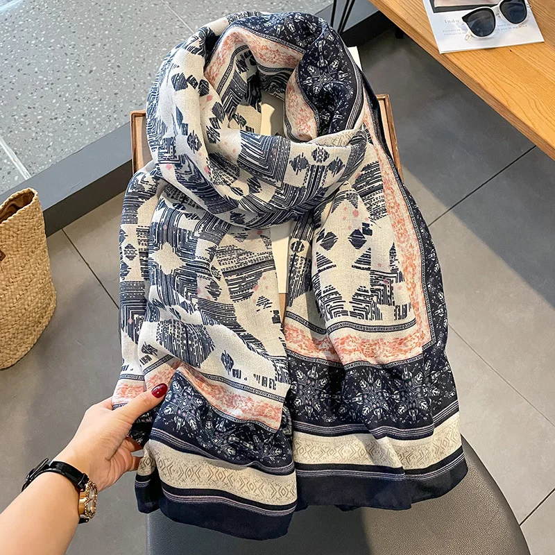 

Winter Popular Print Bandanna 2022 Style 180X90CM Scarves Autumn Luxury Cotton And Flax Scarf Fashion Design Muslim Beach Shawls