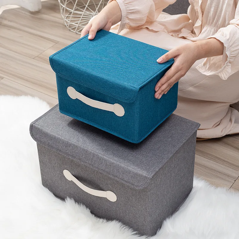

Folding Organizer Boxes with Lids Clothes Bras Storage Home Large Storage Bins with Leather Handles for Bedroom Closet Organizer