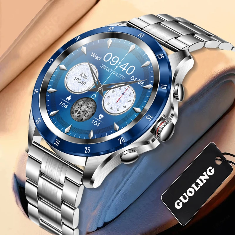 

2022 New Bluetooth Call Smart Watch Men 360*360 Screen Music Player Stainless Steel Watch Band Men Smartwatch For Huawei Xiaomi