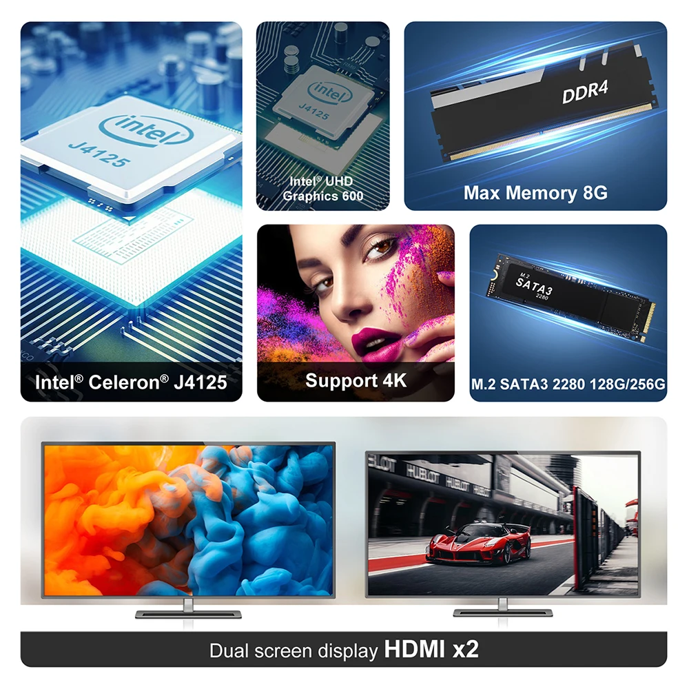 Beelink GK Мини Windows 11 мини ПК Intel Celeron J4125 DDR4 8 Гб 128 ГБ 256 WIFI5 1000M LAN BT4.0 4K игровой компьютер