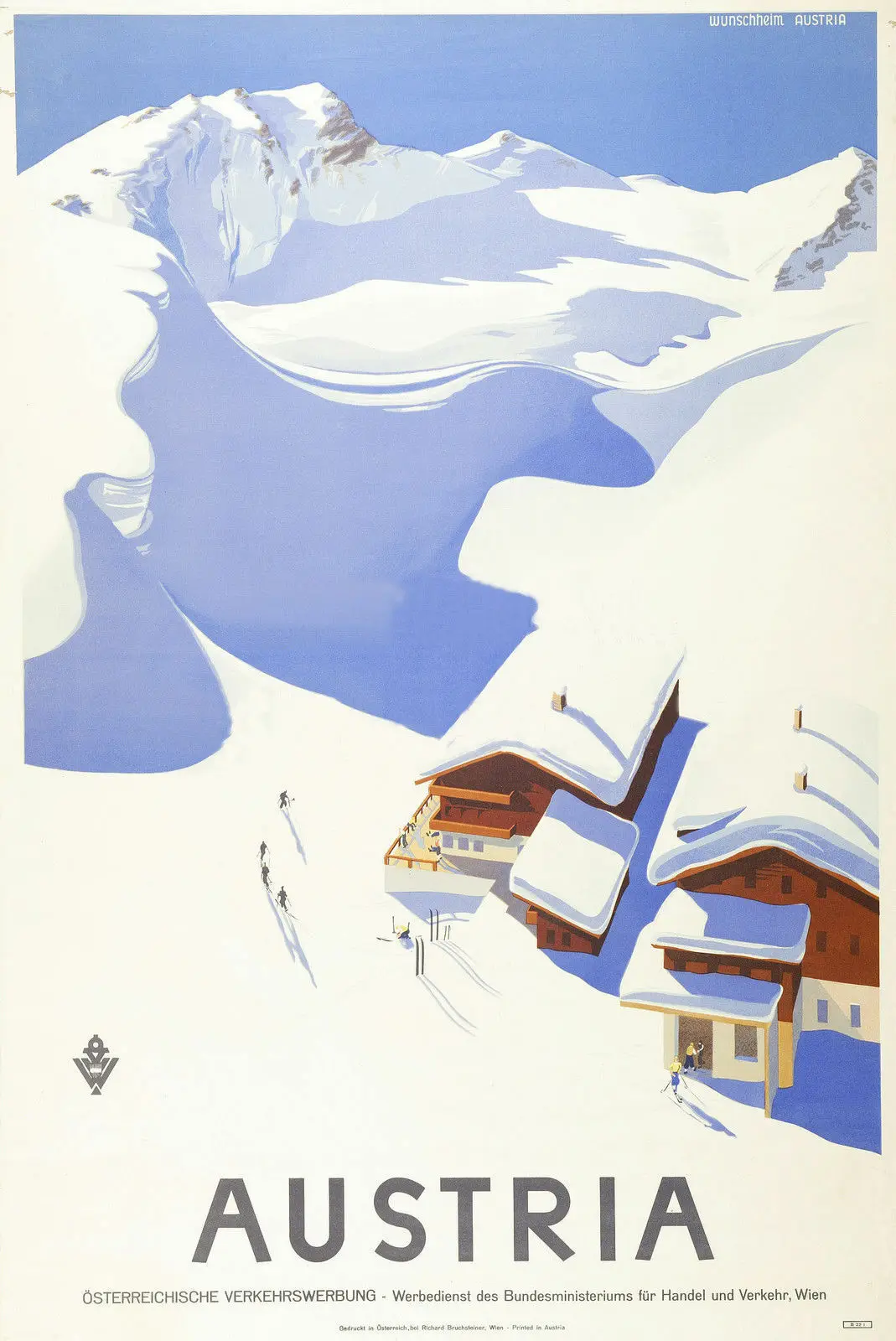 

Vintage AUSTRIA Skiing Travel Art Picture Print Silk Poster Home Wall Decor