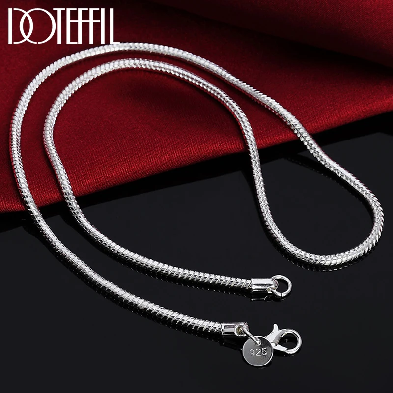 

DOTEFFIL 925 Sterling Silver 16/18/20/22/24 Inch 3mm Snake Chain Necklace For Women Man Fashion Wedding Party Charm Jewelry