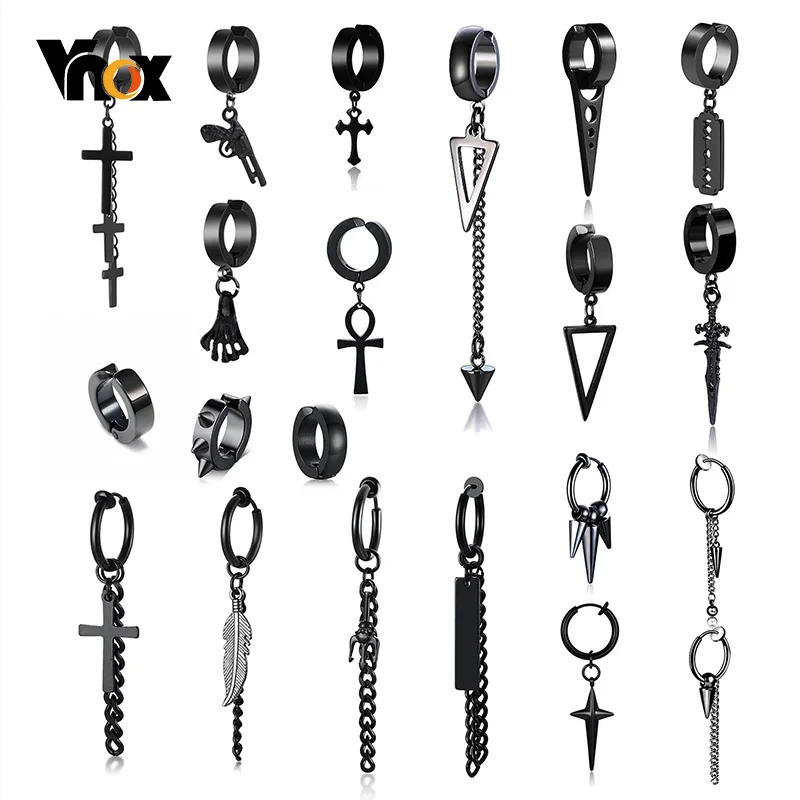 Vnox 1 Piece Punk Cross Clip Earrings for Men Women, Anti Allergy Stainless Steel Earcuffs Accessory,Hiphop Hoop Circle Earring images - 6