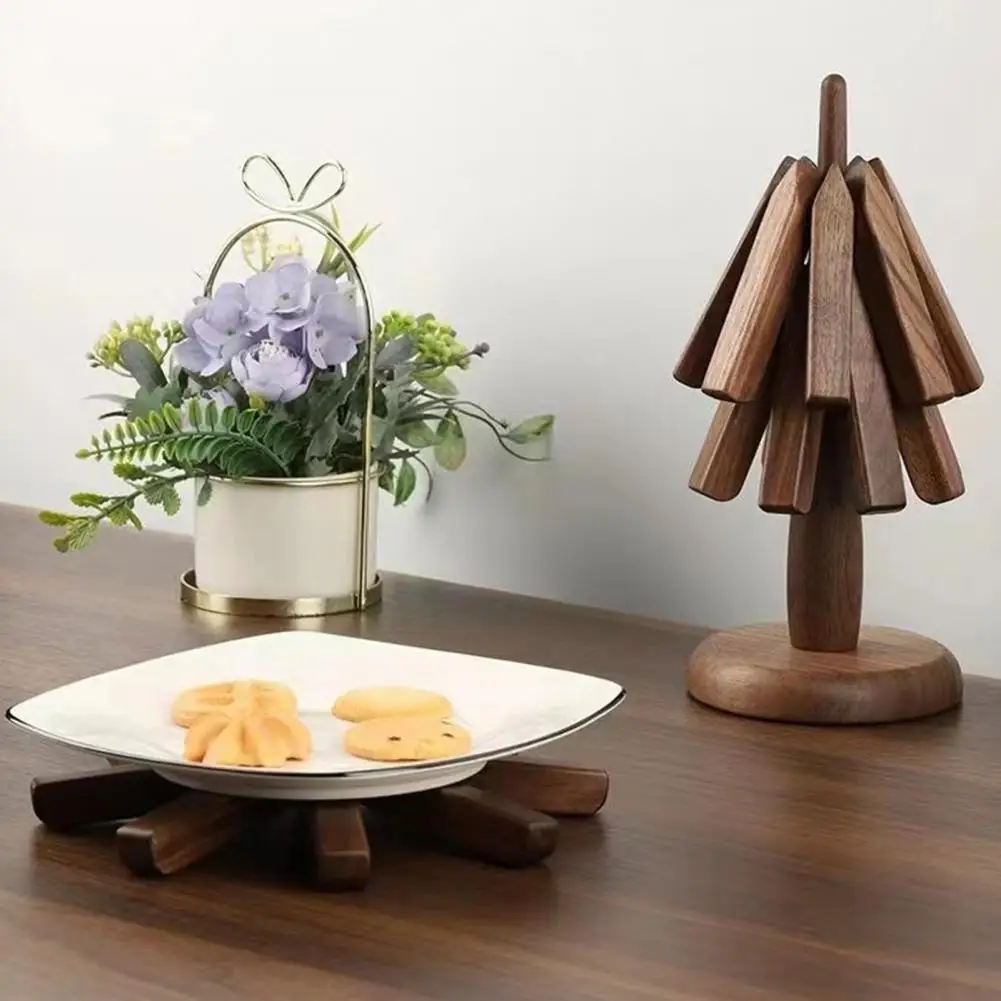 

Stylish Wood Placemat Heat Resistant Tree-shaped Insulation Mat Protect Table from Hot Dishes with Wooden Coasters for Pots Pans