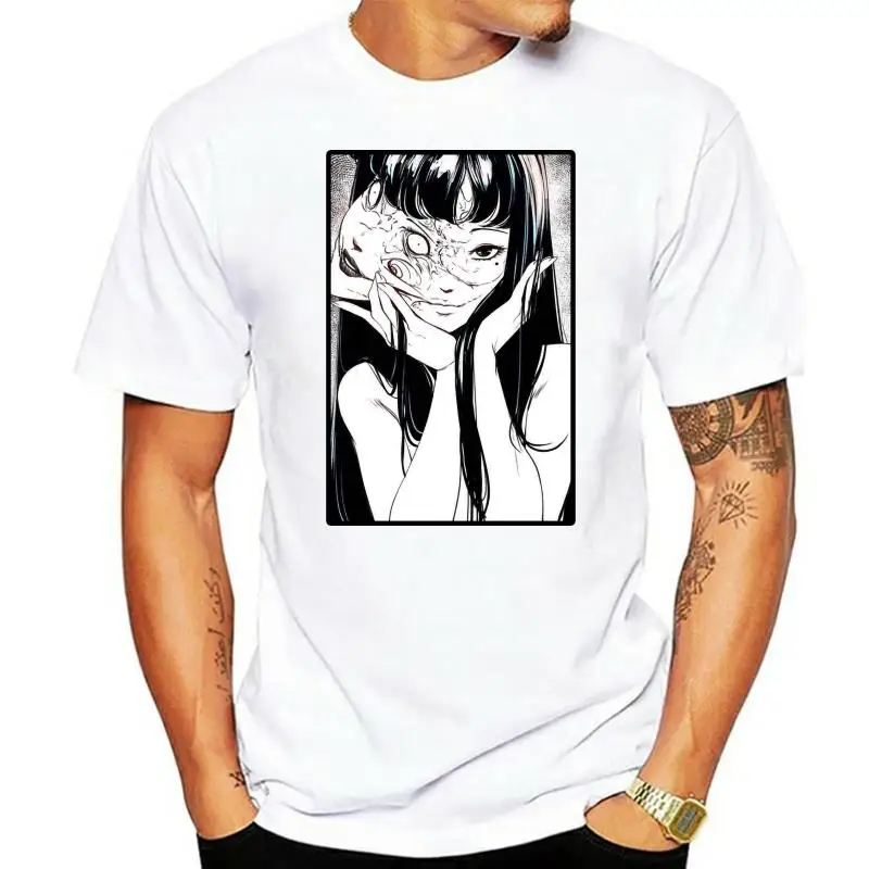 

Japanese Anime 100% Cotton T Shirts Men Junji Ito Tees Horror Manga Man Short Unisex Streetwear Men's Clothes Designs
