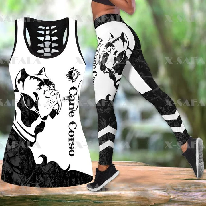 

Cane Corso Dog Tattoos Woman Two Piece Yoga Set Women 3D Print Hollow Out Tank Top High Waist Legging Summer Casual Sport-2