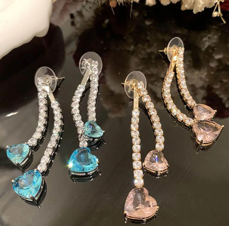 

Transparent love long tassel double-sided dual-use earrings romance girls sweet summer lovely fashion jewelry
