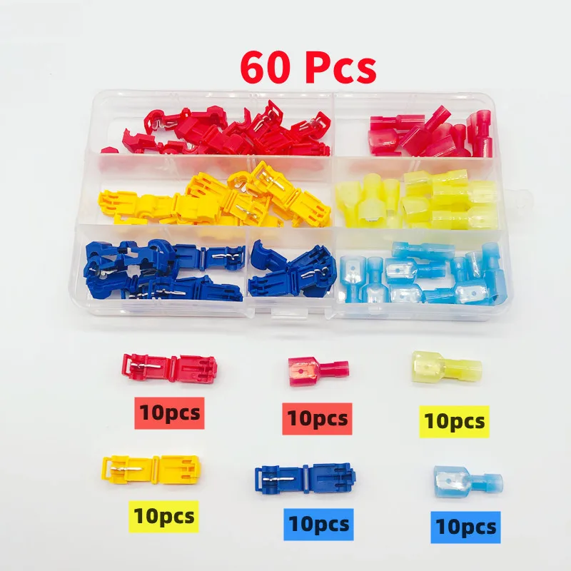 

60pcs boxed T-type terminal block,wire connection clamp quick,peel-free connector plug,wire and cable household accessories