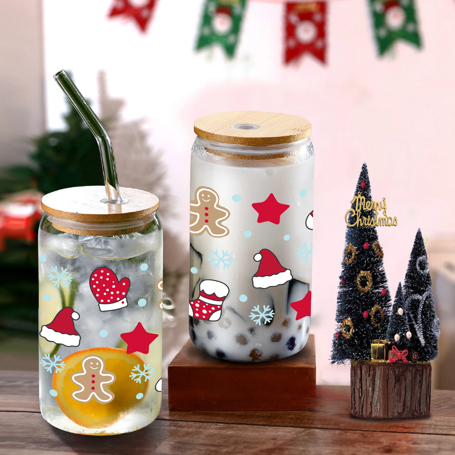 1 шт. 3d принт шляпа Санта-Клауса стеклянная банка 16 унций для пива с крышкой и