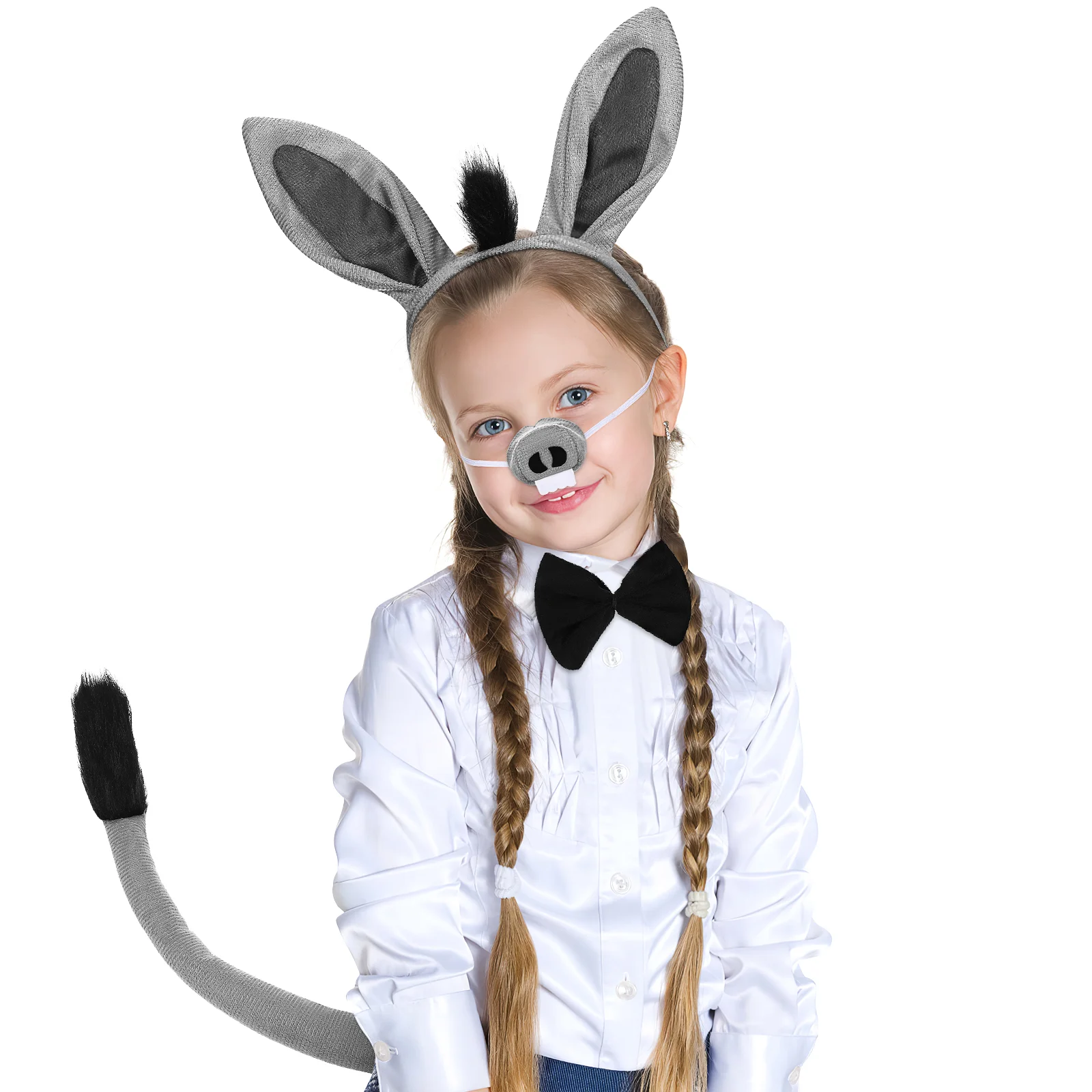 

Donkey Headband Costume Party Clothes Cosplay Prom Suits Ear Bowtie Halloween Tail Prop Animal Nose Decor