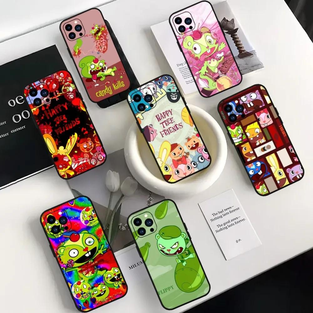 Чехол для телефона с рисунком Happy T-Tree F-Friends iPhone Mini 11 12 13 14 15 16 Pro Xs Max Plus черный мягкий