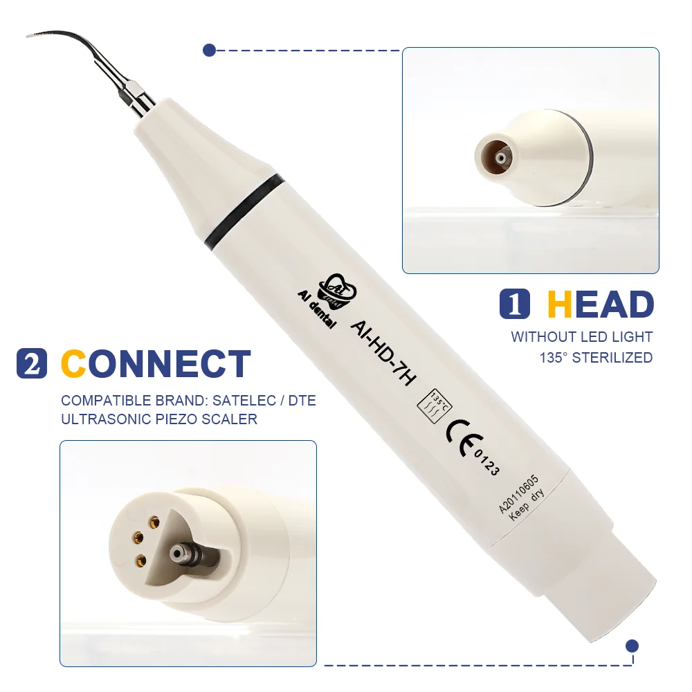 

AI-HD-7H Dental Ultrasonic Piezo Scaler Handpiece Without LED Detachable Scalers Equipment Fit Original Handle Teeth Whitening