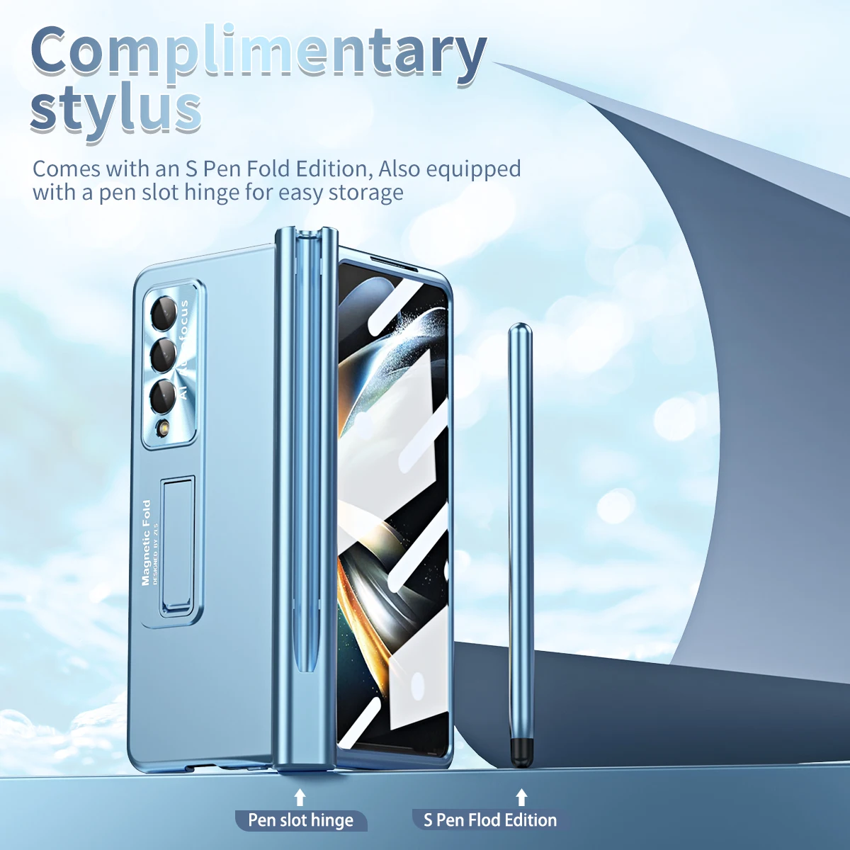 Suitable for Samsung zfold4 zfold3 phone case magnetic hinge folding bracket anti drop electroplating lens film leather cover