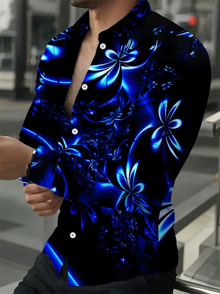 Men's Casual Long-sleeved Single-breasted Shirt Cool 3D Prints Fashion Trend Simple Multi-functional