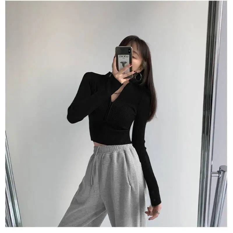 

Sexy Slim Knit with Half Zipper Women Sweater Autumn Winter Long Sleeve Half High Collar Midi Sweater Fashion High Street Style