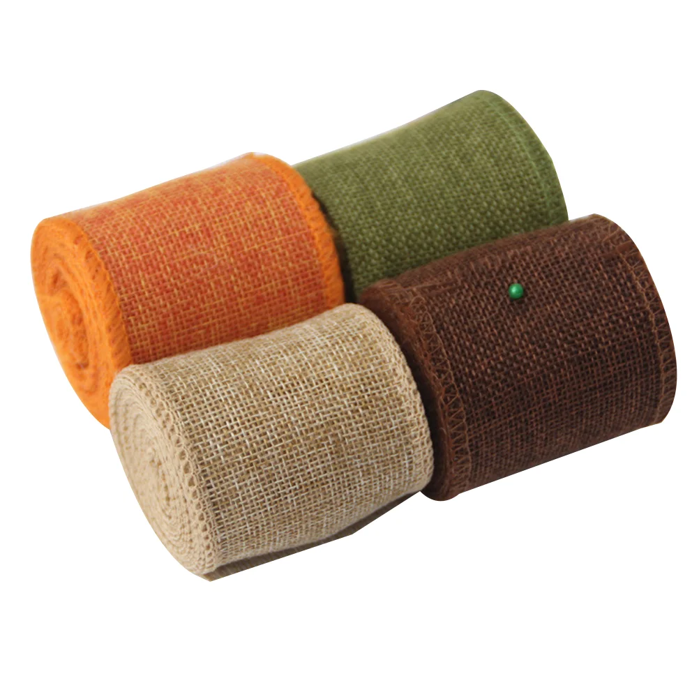 

4 Rolls of DIY Linen Strips Exquisite Christmas Wedding Decorative Ribbons Gift Wrapping Bands