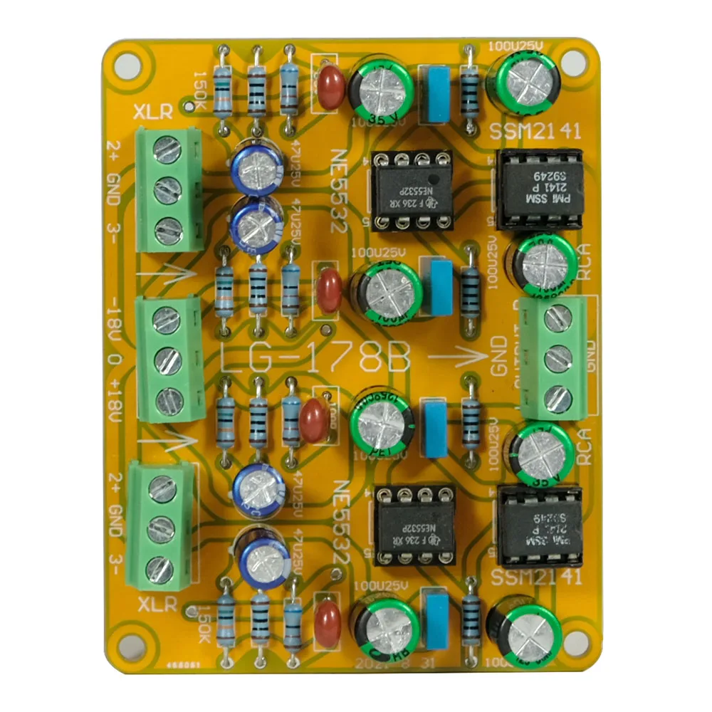 Готовая печатная плата SSM2141 XLR с выходом RCA, отличная производительность и низкий уровень шума LG178B