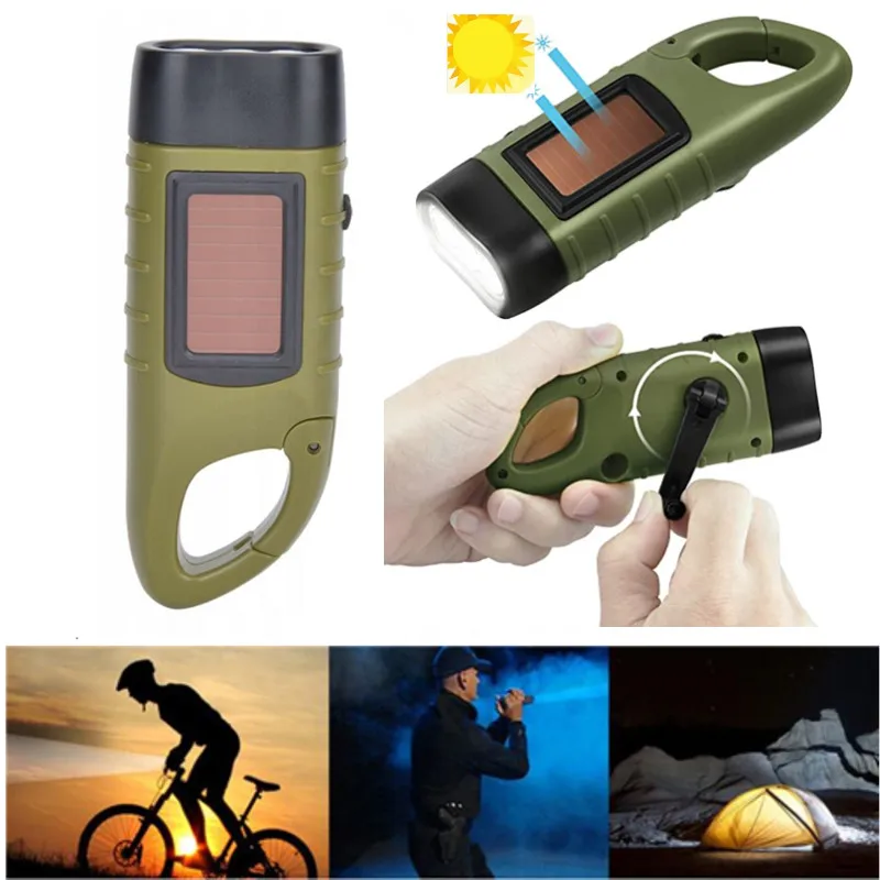 

Solar Powered Flashlight Hand Crank Dynamo Rechargeable LED Light Lamp Charging Torch For Outdoor self-defense Camping Emergency