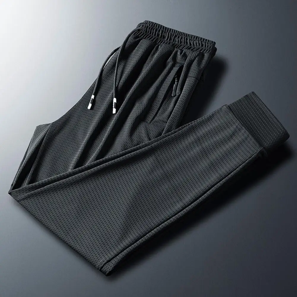 

Casual Trousers Slim Men Sweatpants Breathable Mesh Solid Color Long Pants