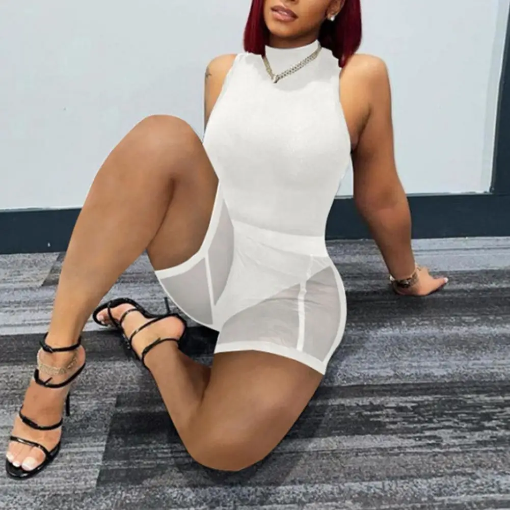 

Skinny Trendy Breathable Material High Waist Club Romper Slim Fit Women Romper Stand Collar Female Clothes