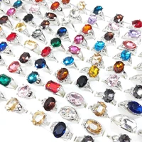 20pcslot rings for women multicolor glass stone silver plated fashion jewelry accessories finger ring party gift wholesale lot