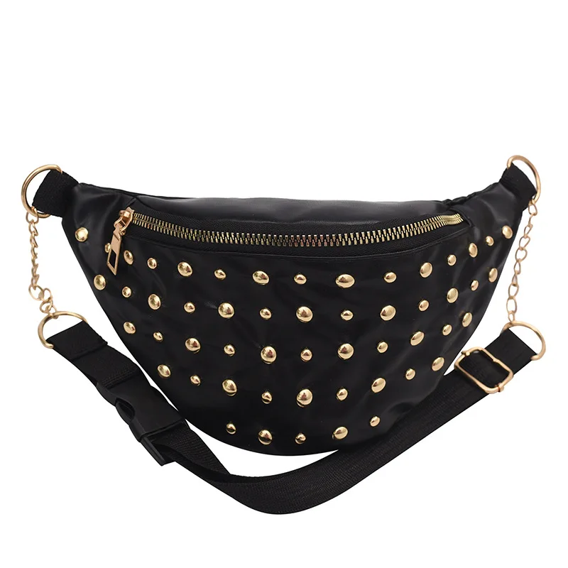 

Punk Retro Rivets Chest Bag Women Personality PU Leather Waist Pack Party Club Shoulder Crossbody Bags Casual Handbags