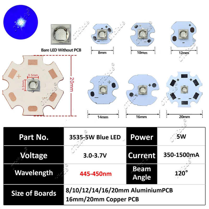 OTdiode светодиод 5 Вт зеленый синий красный