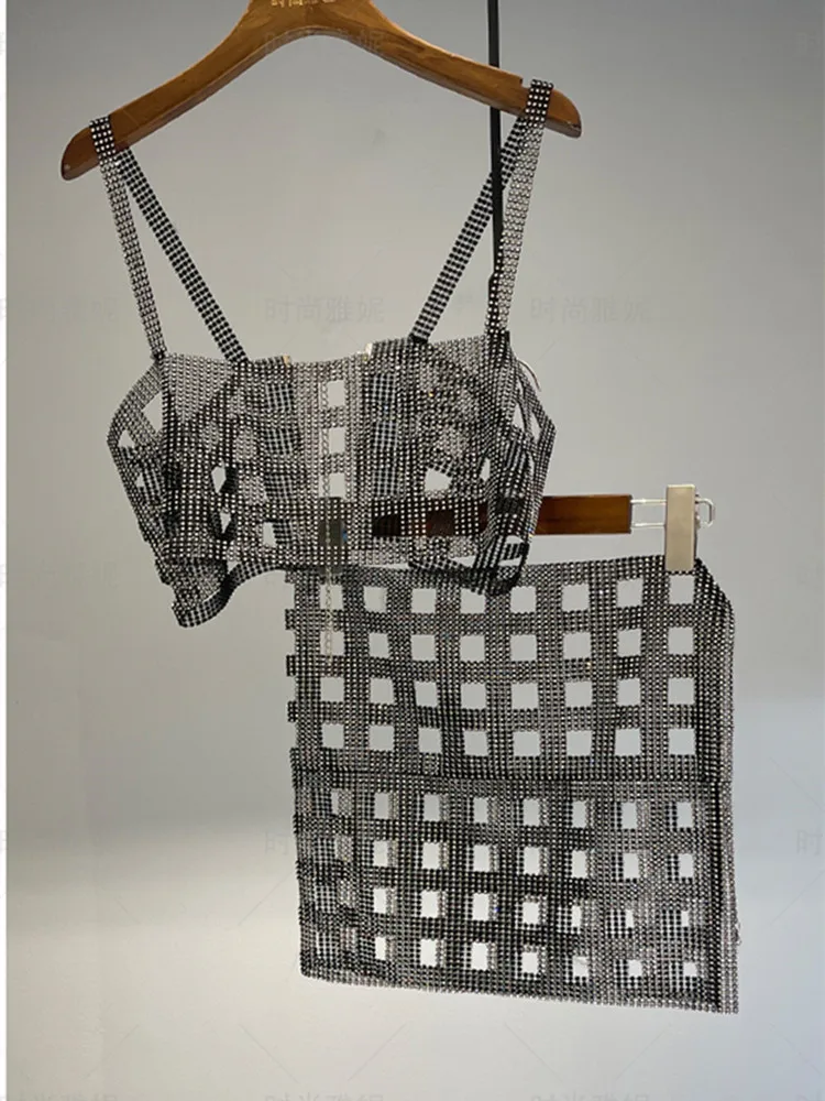 Женский комплект из 2 предметов ромбовидный Блестящий кроп-топ с бриллиантами