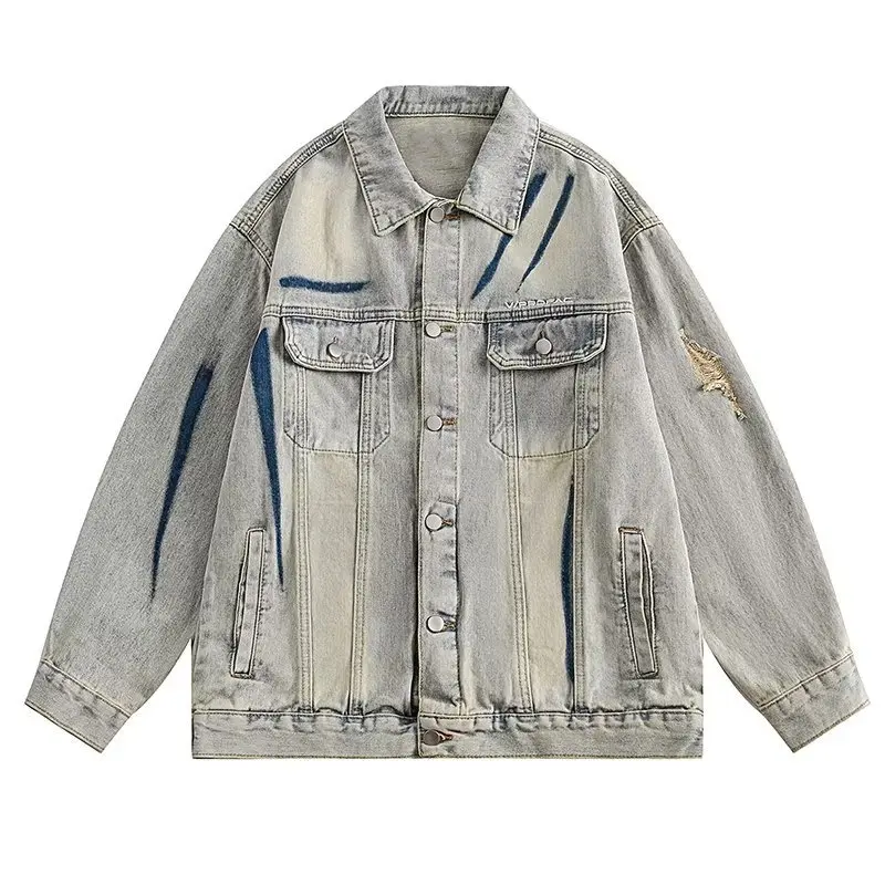 

2023 Autumn and Winter New Men's Jacket Retro Heavy Industry Niche Design Denim Jacket Men's High Street Old Lapel Jacket