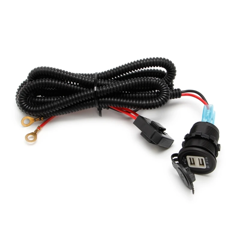 

Blue LED 5V 3.1A Car USB With Wiring Harness Dual USB Car Cigarette Ligh F19A