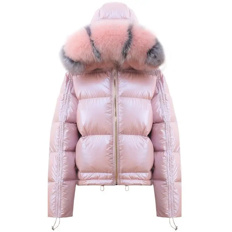 New Real Fur Parkas Natural Fox Fur Collar Jacket Winter Women Loose Short Down Coat White Duck Down Jacket Thick Warm Down Coat images - 6