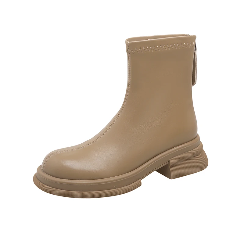 Thick Bottom Short Boots New Hundred With Female BootsHigh heel Thick With Round Head Elastic Thin Thin Boots In The Tube French
