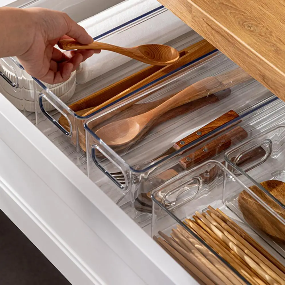 

Organizer Box Transparent Storage Organizer for Fridge Pantry Countertops Space-saving Kitchen Storage Box with Basket Storage