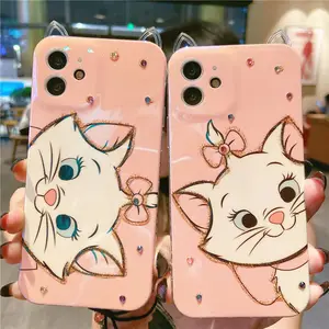 2022 new blu ray flash diamond mary cat phone case cover for iphone 13 12 pro max 11 8 7 6 s xr plus x xs se 2020 mini soft case free global shipping