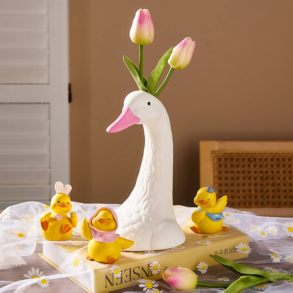 

Nordic Style Creative Cute Vase Duck Neck Vase Modern Living Room Decoration Ceramics Vase Flower Vase Aesthetic Room Decor Gift