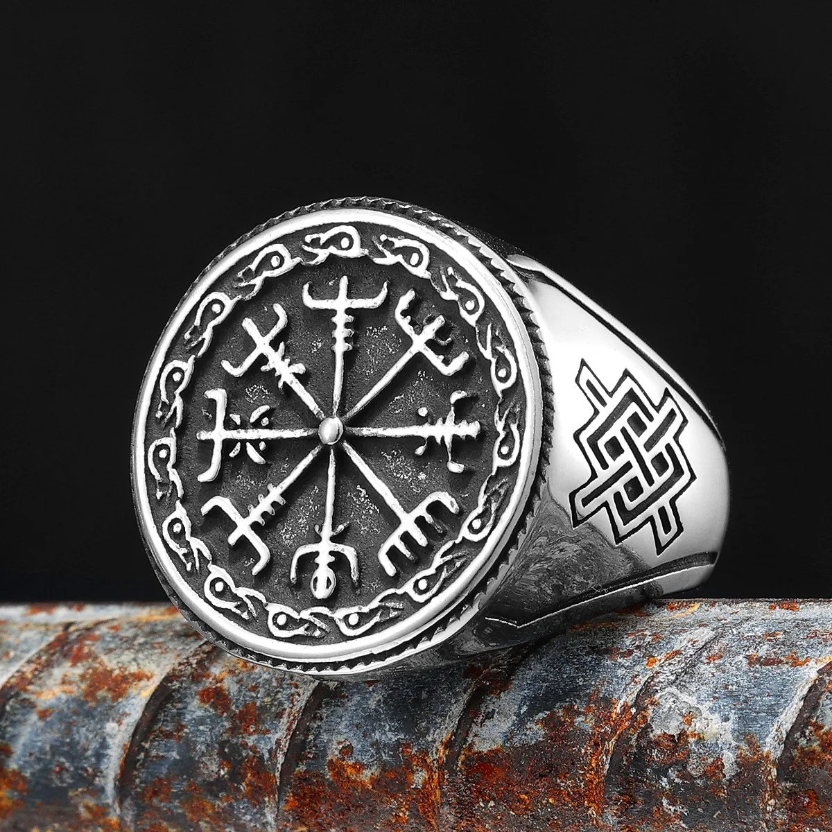 

Viking Compass Ring Stainless Steel Retro Vegvisir Men Rings Rock for Boyfriend Rider Male Jewelry Accessories Gift Dropshipping