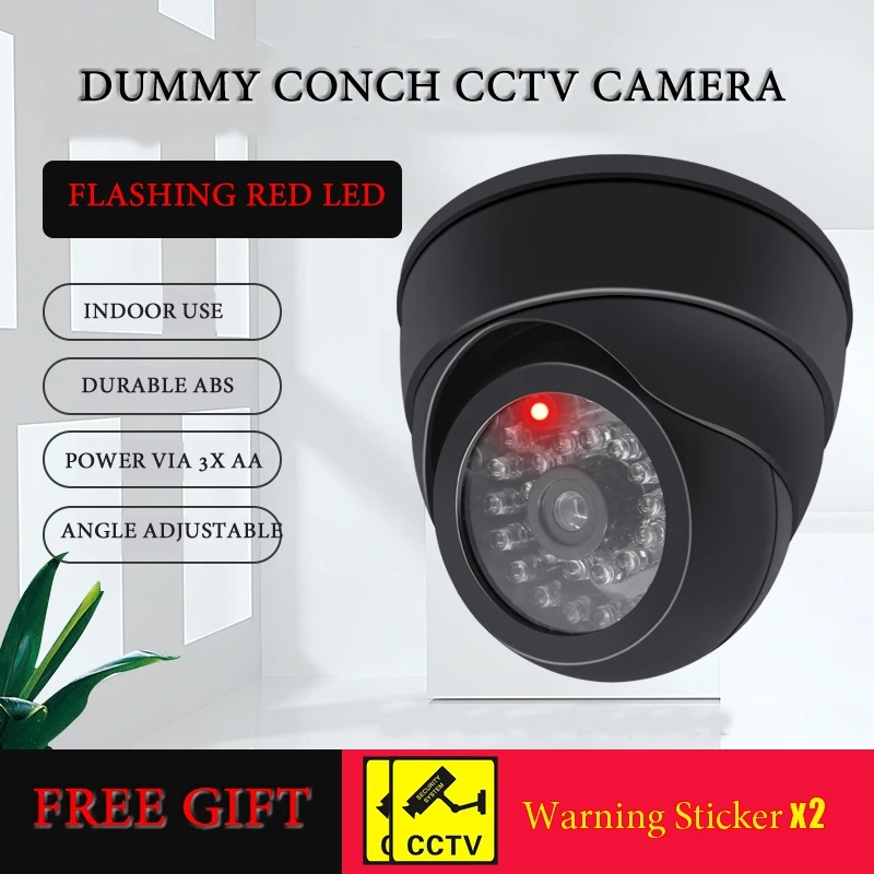 New Black/White Dummy Conch Camera Red Flashing LED Light Fake CCTV Security Camera Home Office Surveillance Security System