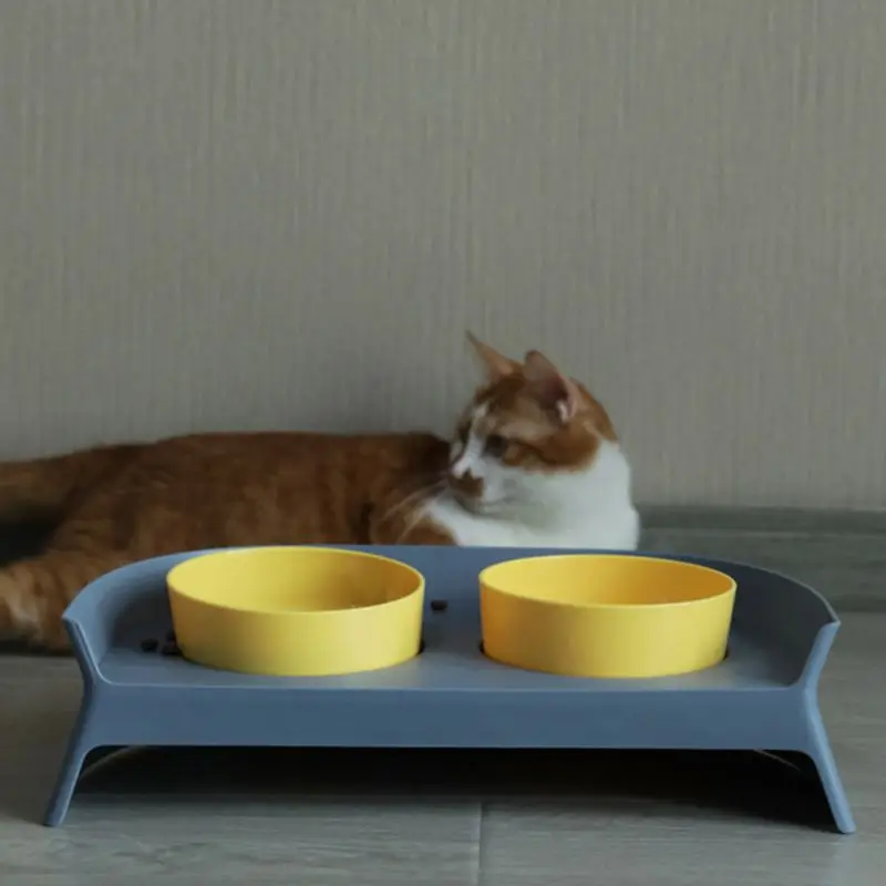 

Cat Dog Bowl With Stand Pet Water Food Container Double Plastic Bowls Kitten Feeder Pet Feeding Bowl Protect Cervical Spine