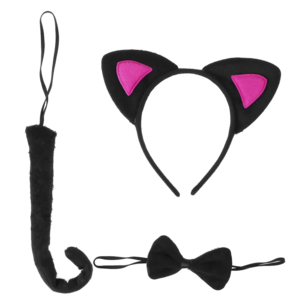 3Pcs Kids Cat Ears Headband Bow Ties Tail Set Party Cosplay Costume (Black and White) cat cosplay set