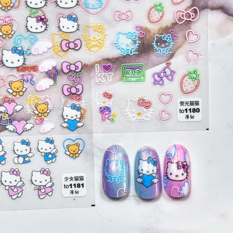

Sanrio Nail Stickers Hello Kitty Melody 5D Cartoon Embossed Nail Patch for Women Kawaii Figure Toys Nail Art Decorations Sticker