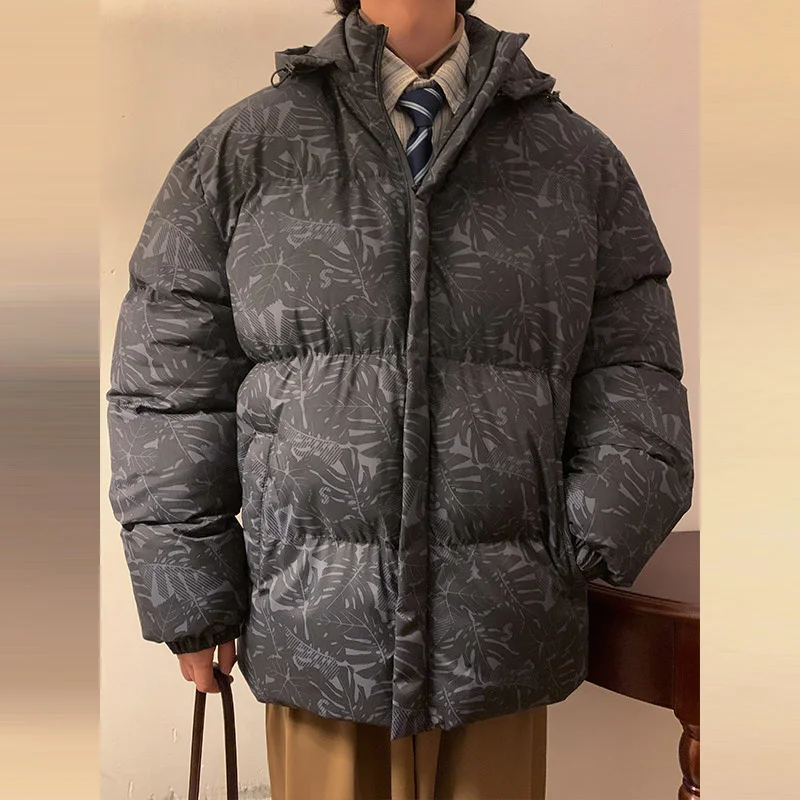 Winter Jacket Men Warm Fashion Printing Thick Hooded Jacket Men  Streetwear Korean Loose Thicken Short Coat Mens Parker Clothes