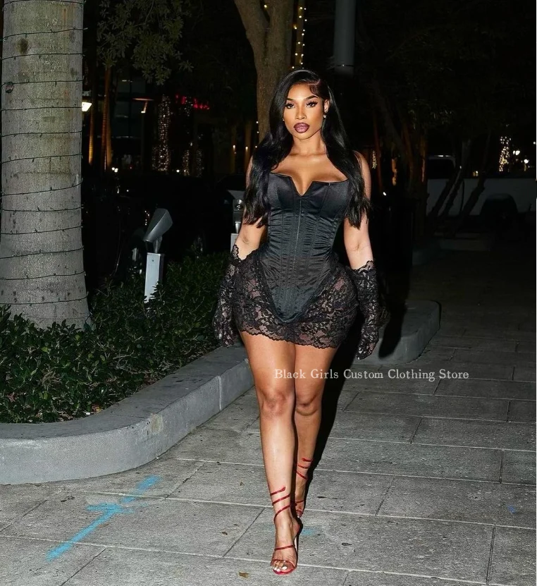 Индивидуальный Черный кружевной короткий женский корсет прозрачные черные