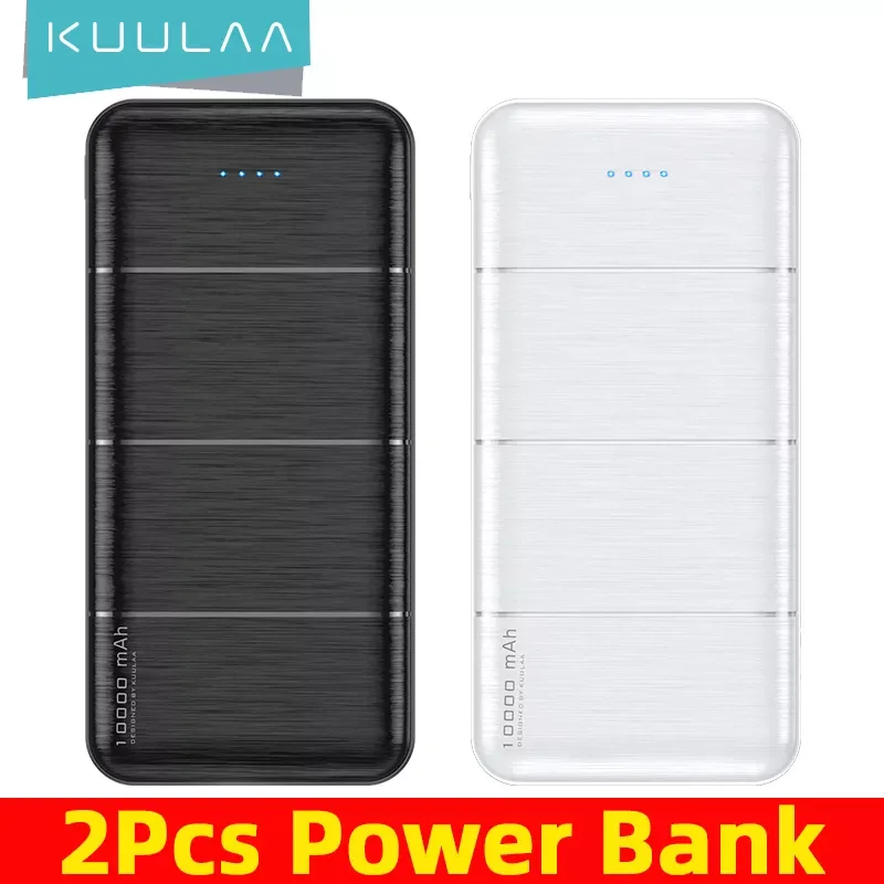 

KUULAA 2Pcs Power Bank 10000mAh Portable Charging PowerBank 10000 mAh USB PoverBank External Battery Charger For Xiaomi iPhone