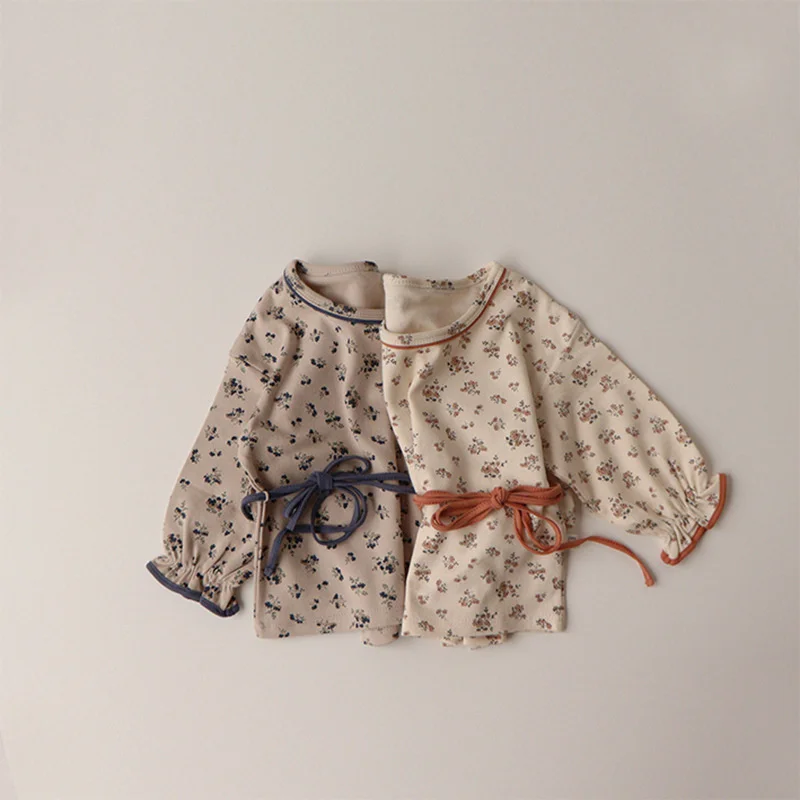 

2pcs Korean Baby Girls Clothes Set Autumn Cotton Flower Printed Loose Lovely Pajamas Sets Casual Sleepsuit Outfits Clothes Set