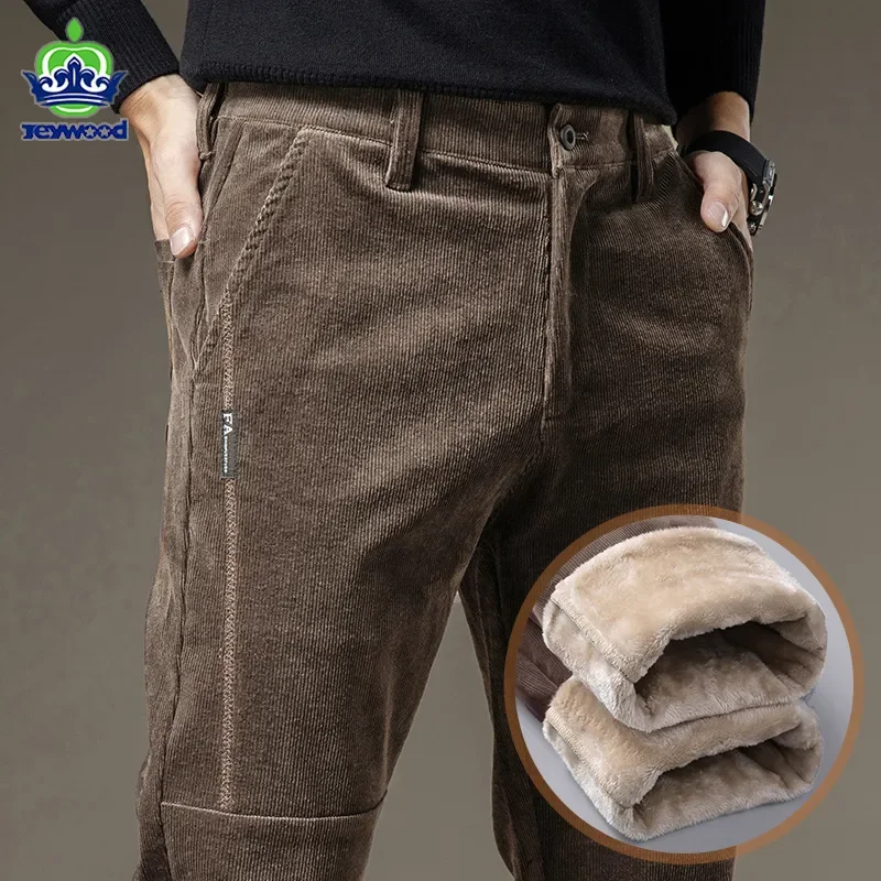 

Зимние флисовые теплые вельветовые брюки, мужские тянущиеся плотные эластичные брюки с поясом, корейские классические коричневые брюки, Му...