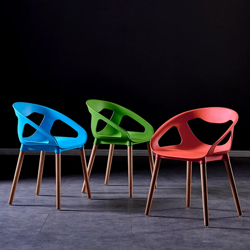 

Nordic plastic chair simple modern lazy online celebrity stool backrest creative adult fashion thick solid wood legs
